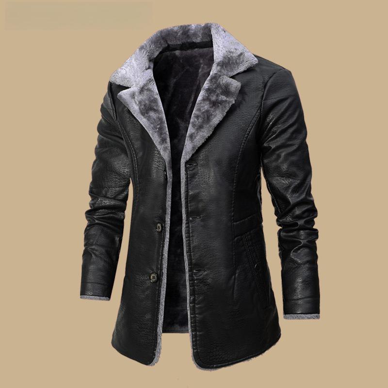 Men`s Long Leather Coat PU Jacket