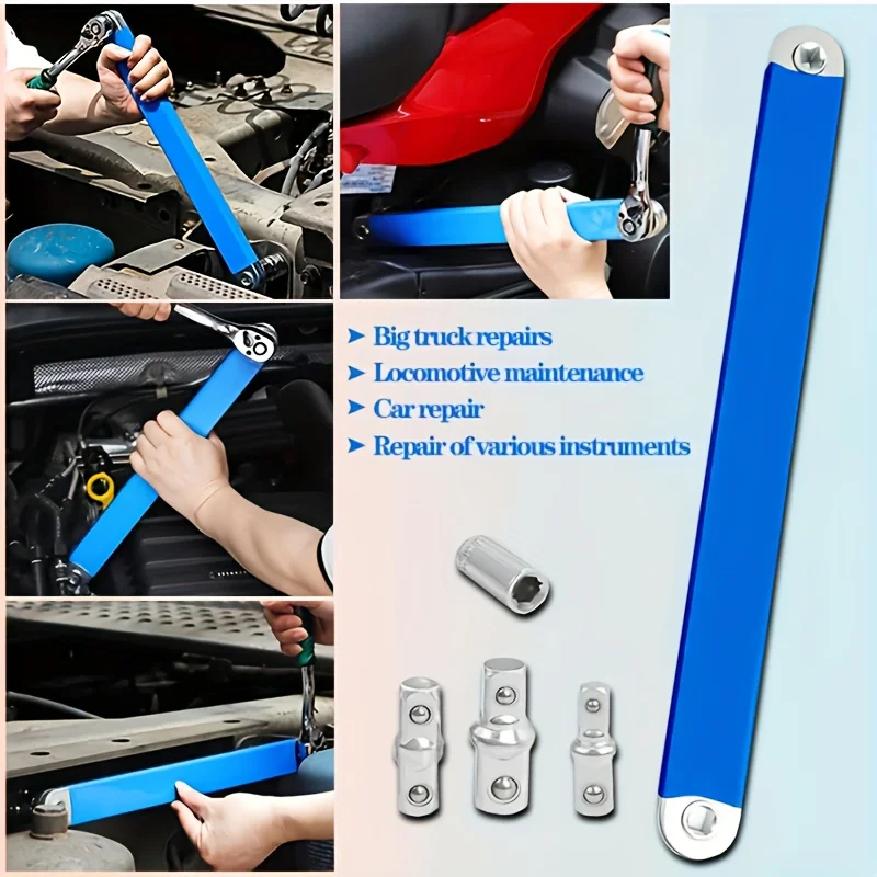 Dual-Head Adjustable Ratchet Extension Wrench with Anti-Slip Ergonomic Handle - Heavy-Duty Iron Tool
