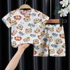 2 Pcs Kids Home Wear Set Cotton Cute Cartoon Printing Round Neck Short Sleeve Top Shorts Pajamas