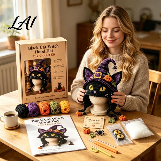 Snadný krok za krokem návod Háčkovací sada klobouku s vysoce landským skotem Halloween dýně pavouk kapuce sada DIY ruční výroba pro dospělé teenagery tematický projekt