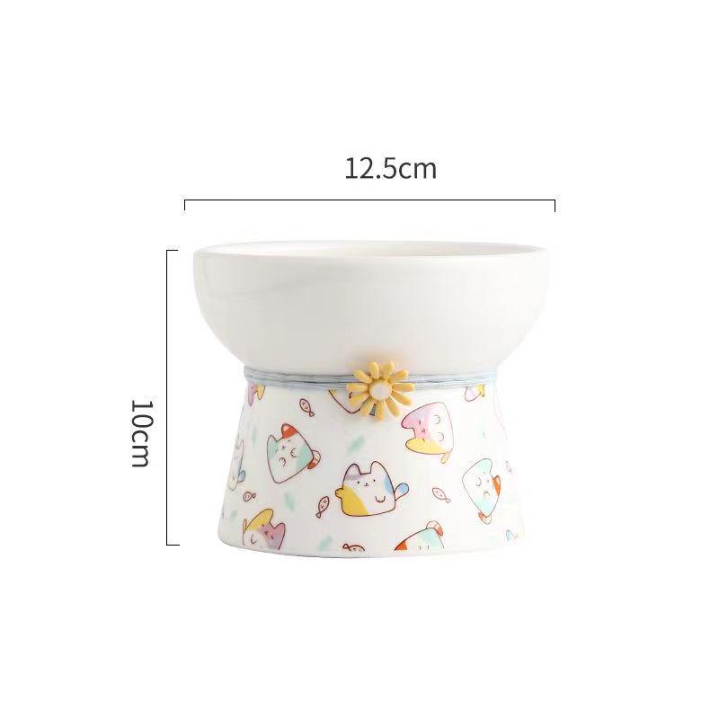 Ceramic Anti-Spill Cat and Dog Bowl with Slanted High-Footed Design