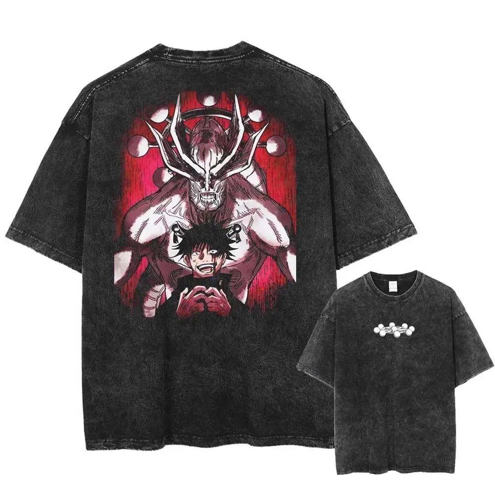 Anime Jujutsu Kaisen Printed Tshirt Mens and Womens Washed Tshirt High Quality Vintage Cotton Tshirt Harajuku YK Tops