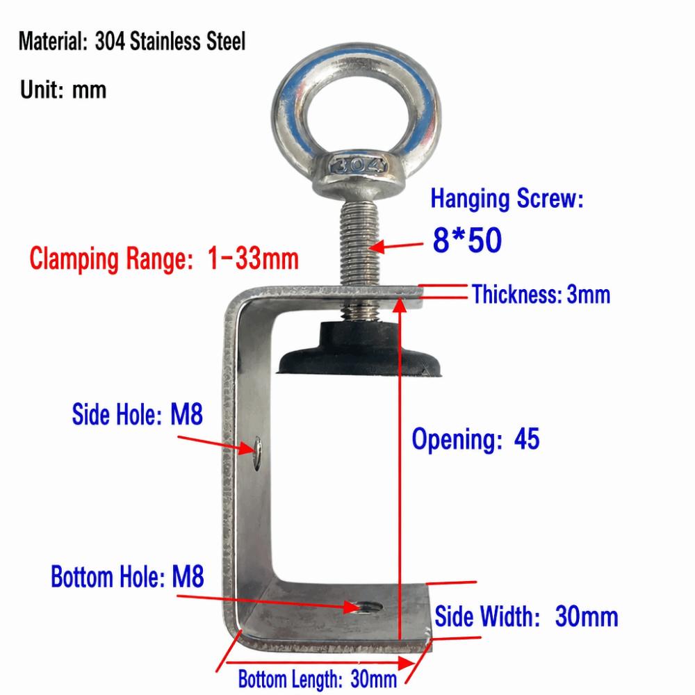 1pc 304 Stainless Steel Square Clamp Pull Ring Fixed Holder Clip C-clamp Hardware Fasteners