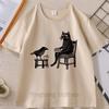 Coffee and Tea with Friends Graphic T-Shirt Men Women Funny Hipster Animal Drawing T Shirt Unique Cat Bird Tshirts Streetwear