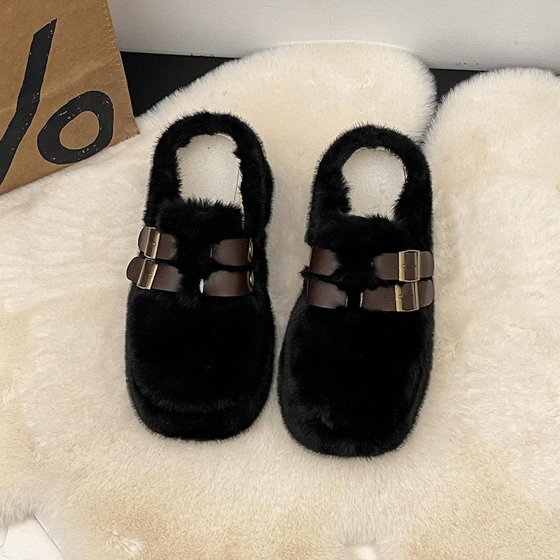 

Muffin versatile baotou fluffy slippers women s 2025 winter new models, lazy outer wear to increase height, thick bottom to keep warm, home cotton mop 35