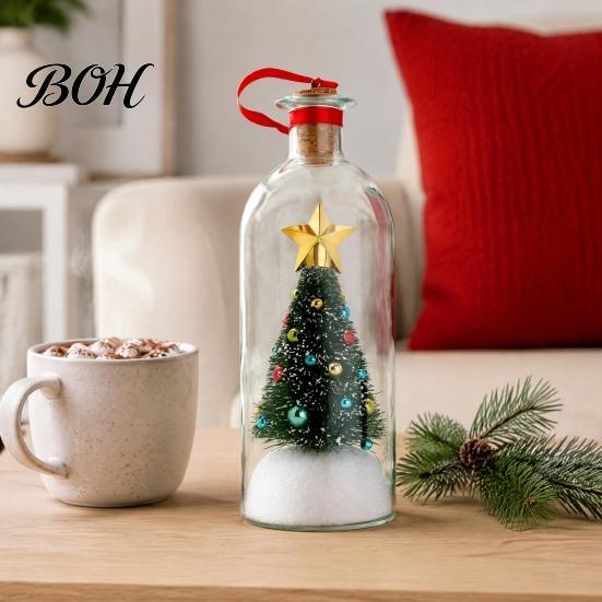 Regalo Sentimentale Festivo Registrabile Albero di Natale Messaggio in una Bottiglia, Ornamento Ricordo con Registrazione Vocale e Riproduzione, Bottiglia di Vetro con Scena Innevata