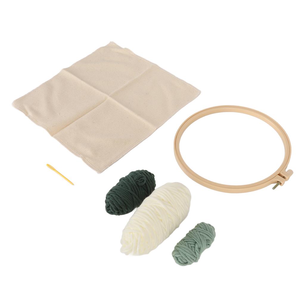 Punch Needle Kit Green Leaves Easy Operation Glossy Frame 7.9in Hoop Semi Finished Embroidery