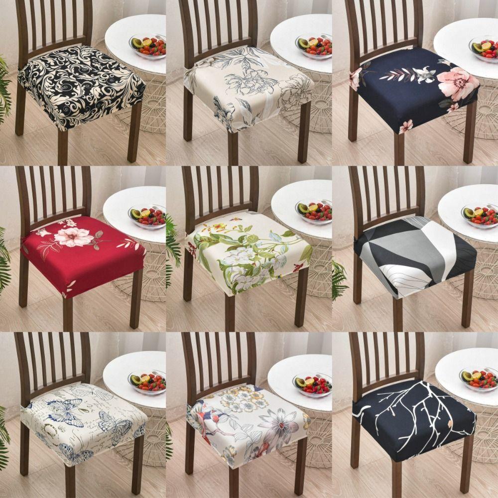 Soft Printed Design Stretch Chair Cover Square Elastic Bottom Chair Slipcover Removable Chair Seat Cover Home Decor