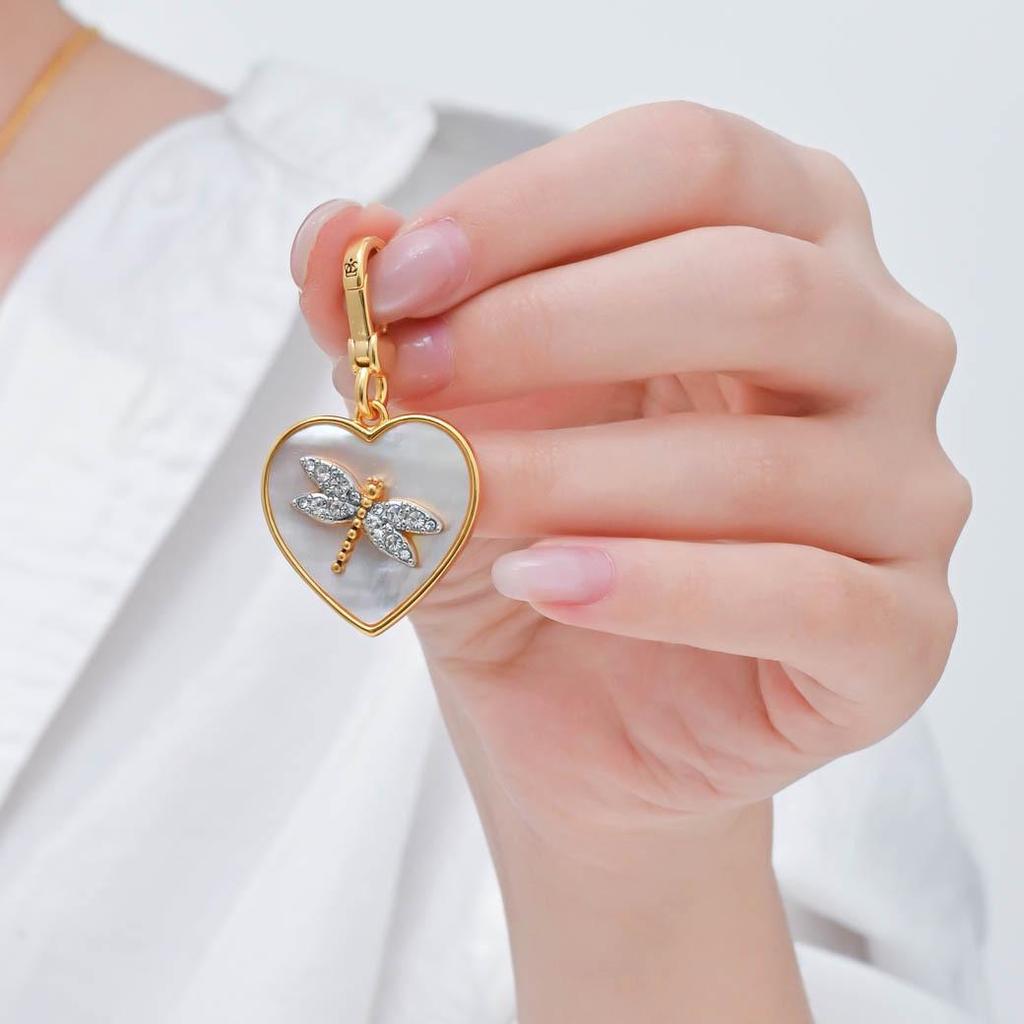 White Heart & Rhinestone Dragonfly Pendant Necklace for Women