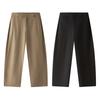 Women's Mid Waist Loose Fit Wide Leg Pants Casual Solid Color Cotton Trousers with Pockets
