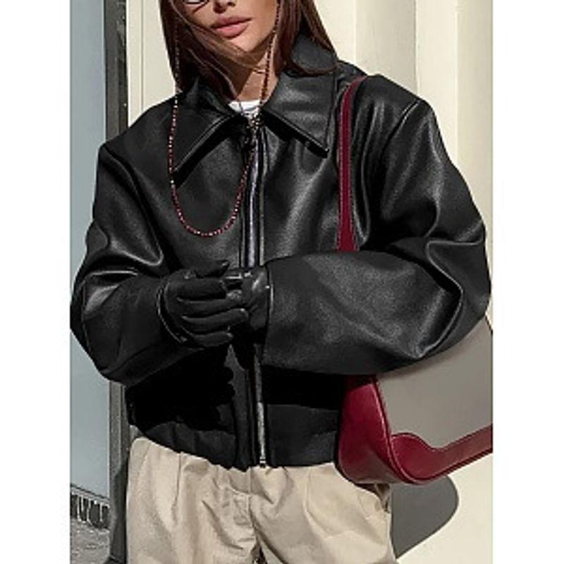 

Fashion Retro Locomotive Style Wine Red Leather Coat for Women Fashionable Matte Leather Jacket Coat Leather Jacket Black L