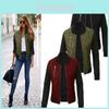 Stylish Womens Classic Padded Bomber Jacket Vintage Zip Biker Coat Long Sleeves