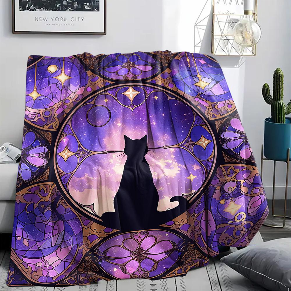 Black Cat Print Flannel Blanket, High Quality Comfortable for All Seasons, Home Decor, Warmth and Comfort, Perfect for Christmas Gifts