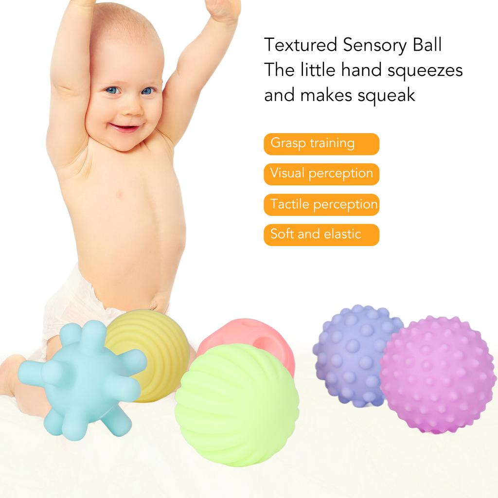 6pcs Baby Textured Set Infant Funny Soft Elastic Multicolor Squeezing Sensory Toy for Home