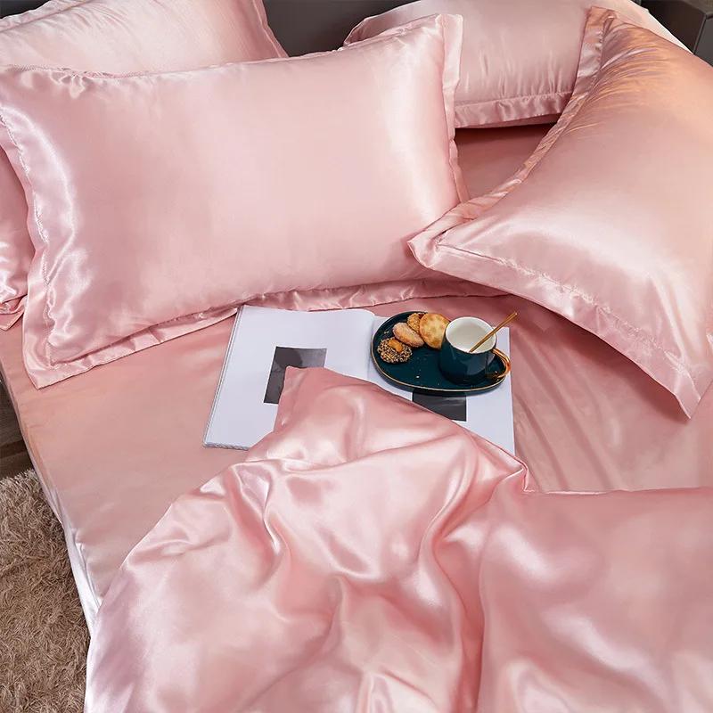 Luxury Satin Bedding Set King Queen Size Bed Cover Flat Sheet Pillowcase for Sleep Home Decro Mulberry Silk Bed Sets