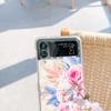 Für Samsung Galaxy Z Flip 4 3 Hülle Schöne Gänseblümchen bemalt mit Armband Transparent Stoßfest Klappbare Harte Rückseite
