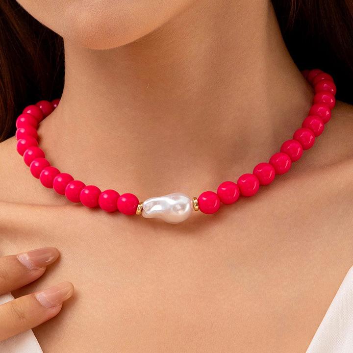 Accessories, simple beaded color bracelet jewelry set, geometric creative special-shaped imitation pearl necklace