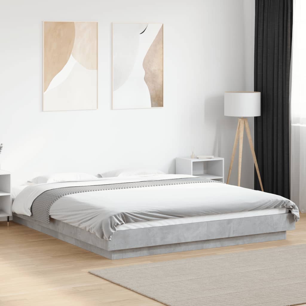 LED Bed Frame in Concrete Grey 150 x 200 cm Engineered Wood