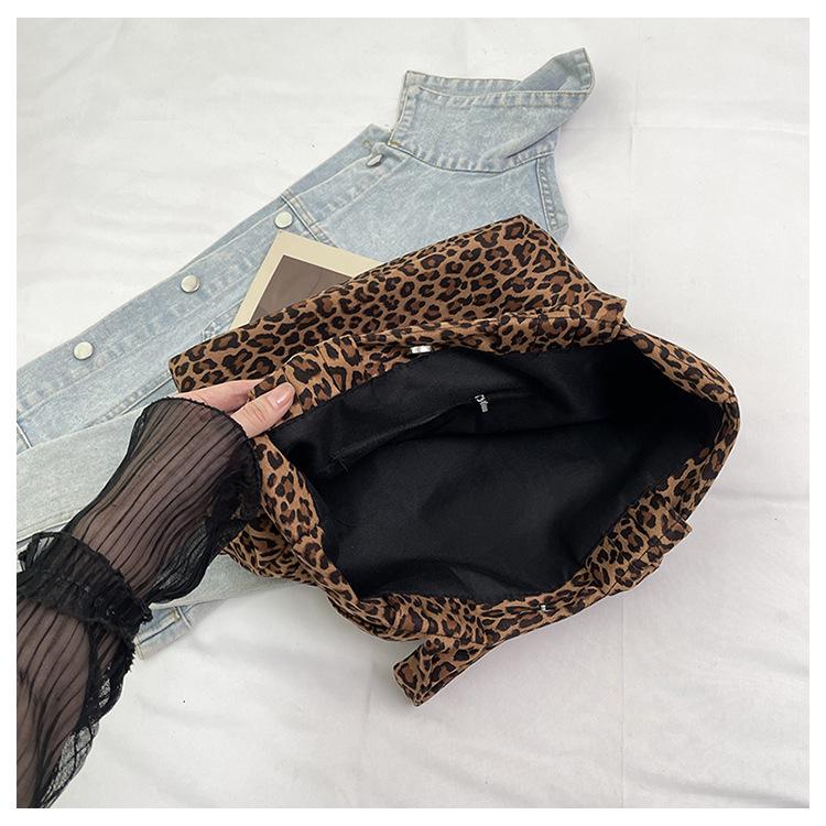 2025 Autumn/Winter Leopard Print Cute Single Shoulder Tote Bag - Large Capacity Shopping Handbag