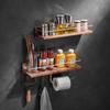 Solid Wood Bathroom Shelf Wall Mounted Toilet Storage Rack Towel Rack Toiletry Counter Bathroom Makeup Storage Rack Hook Bar