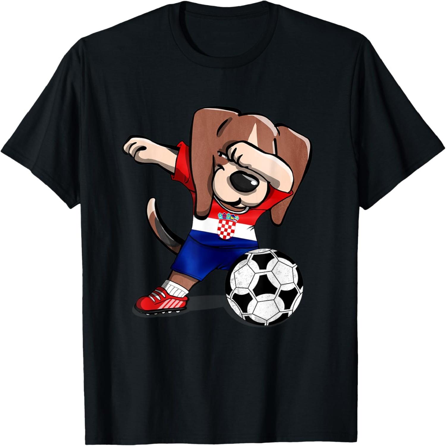 Dabbing Beagle Croatia Soccer Fans Jersey Croatian Football T-Shirt S