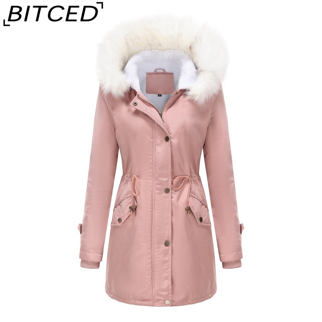 BITCED Autumn/Winter Detachable Fur Collar Women's Parka Long-Sleeved Hooded Cotton Coat Fleece Overcoat