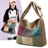 Damen Farbblock Patchwork Canvas Umhängetasche Lässige Schultertasche Mode Outdoor Einkaufen