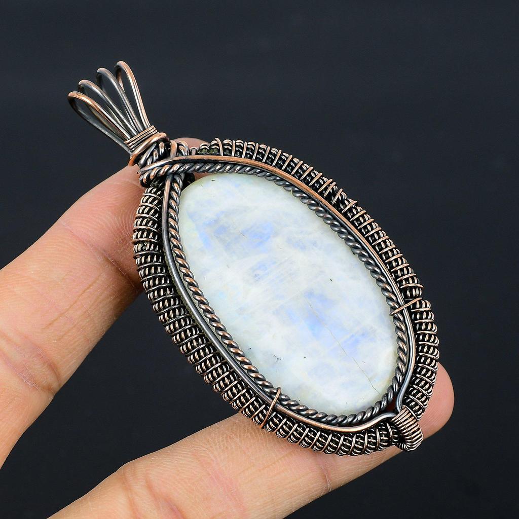 Moonstone 999 Copper Wire Wrapped Pendant, Handmade Gemstone Pendant, Gift For Mom Antique Jewelry