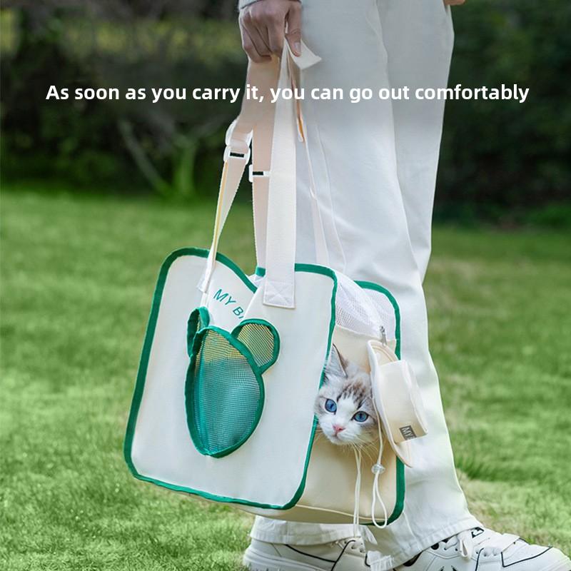 Spring and Summer Pet Outing Bag Simple Letter Cat Bag Dog Travel Messenger Bag Hooded Canvas Bag Universal In All Seasons