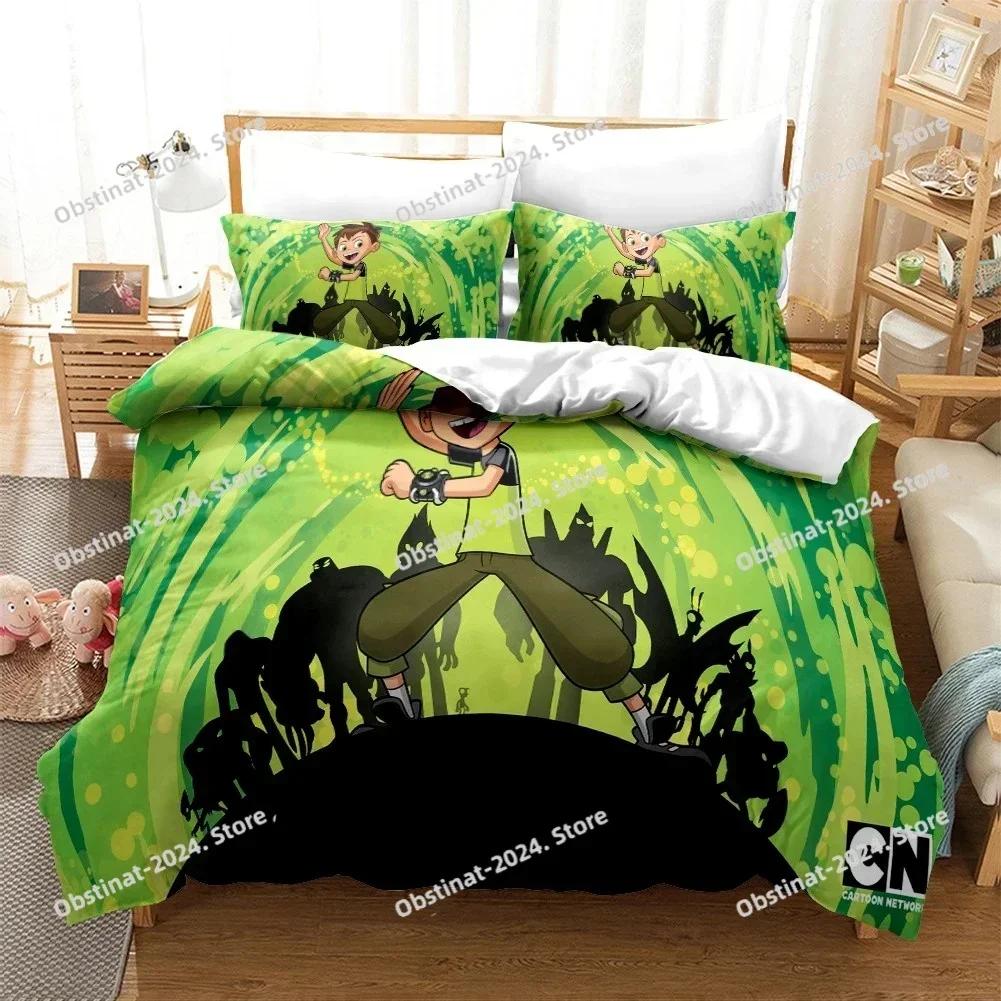 Funda nórdica con dibujos animados 3D de Ben 10 y funda de almohada, juego de cama individual, doble, individual, matrimonial, queen y king, para decoración de dormitorio