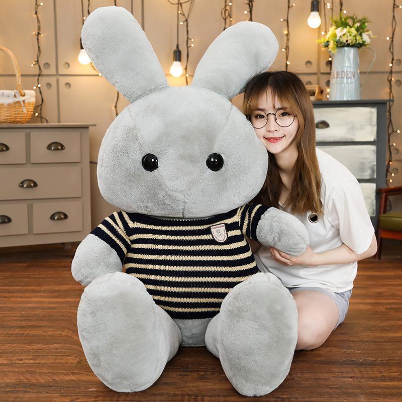 Large Striped Sweater Rabbit Plush Toy Doll Couple Rabbit Cloth Doll For Girlfriend'S Birthday Gift