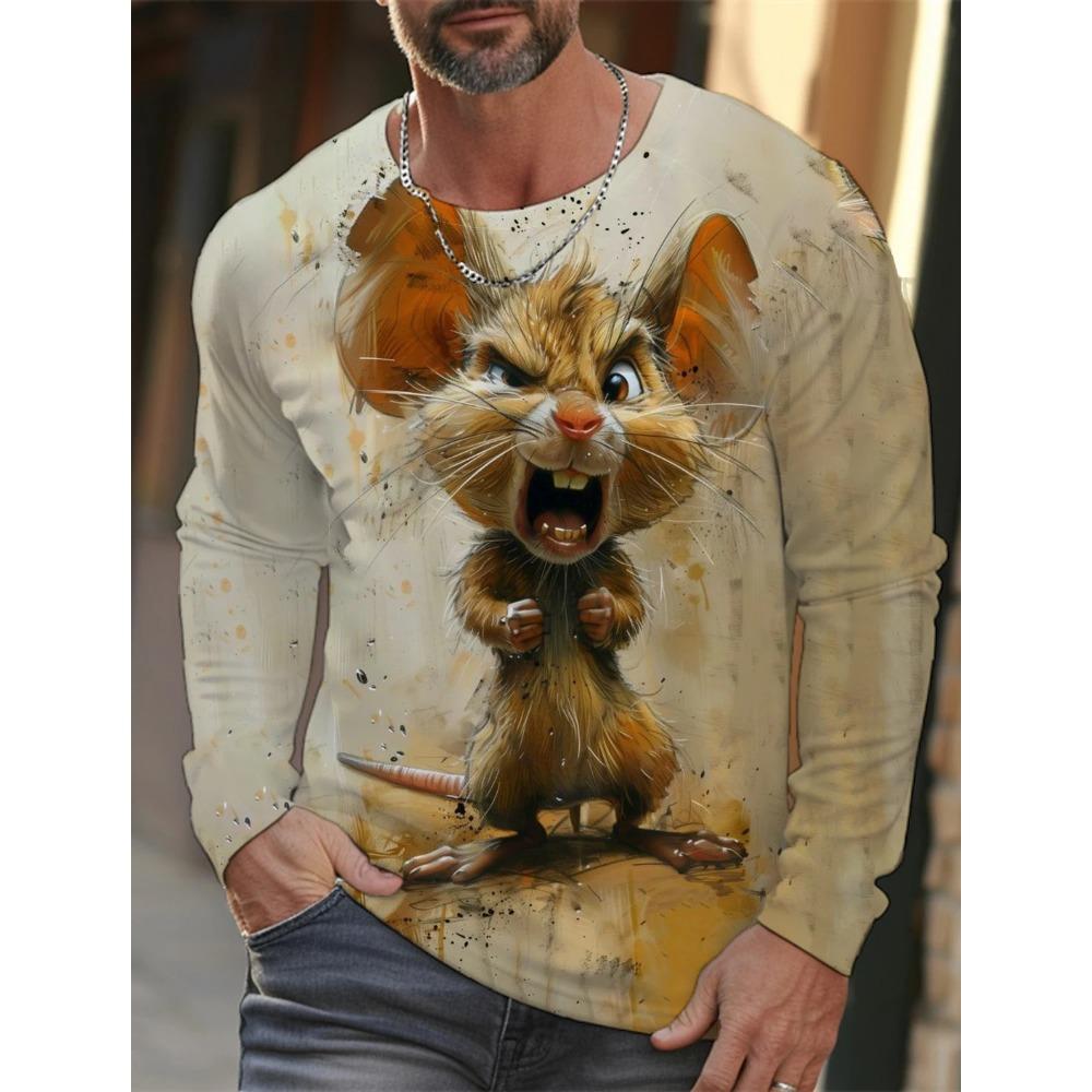 Funny 3D Animal Print Men's T-shirts Hip Hop Trend Harajuku Street Clothes Autumn Loose Top Fashion Long Sleeve T-shirts