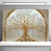 Oversized White Life Tree Wall-mounted - Elegant Polyester Decoration with Golden Branches and White Flowers