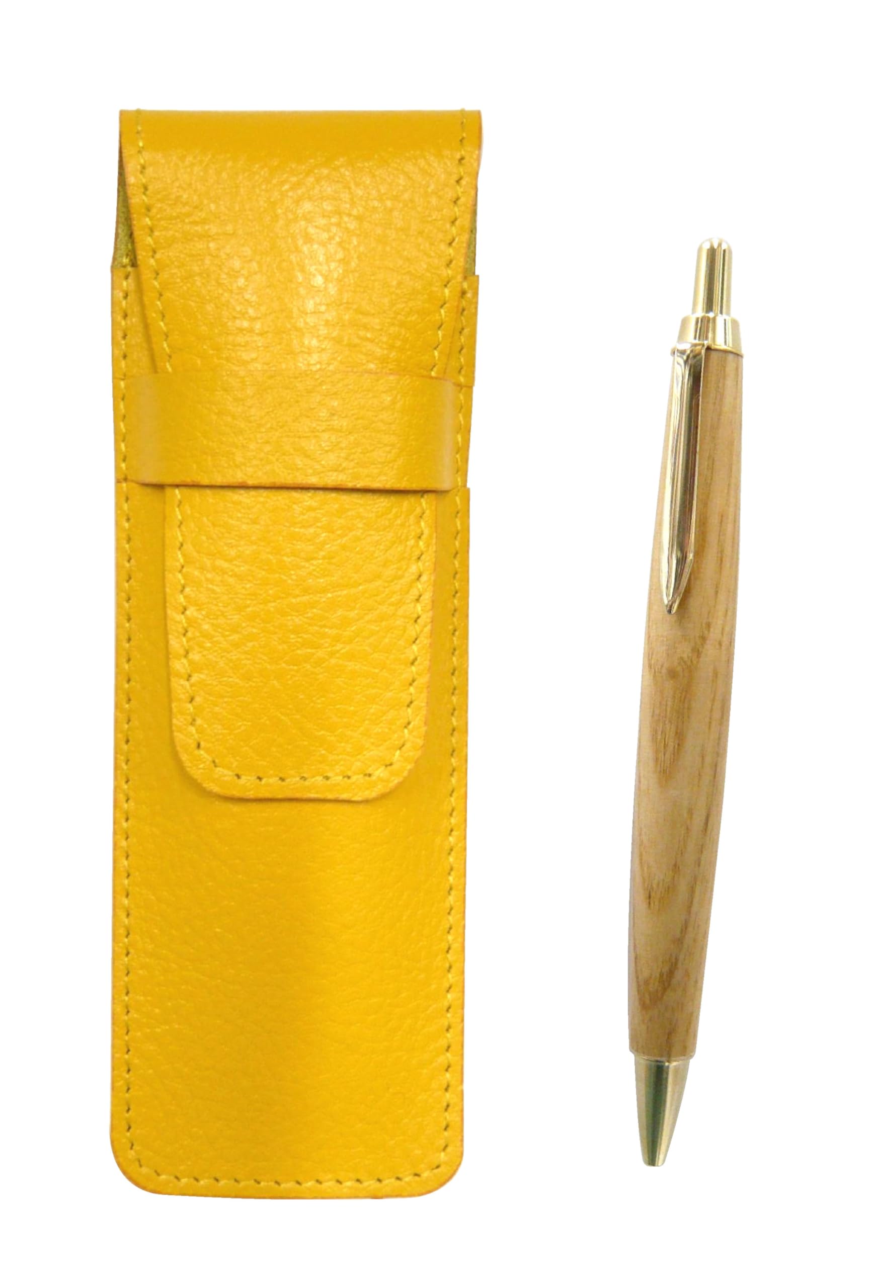 

Yellow grained leather pen case and retro maple wood shaft ballpoint pen set (SASY-HS47S)