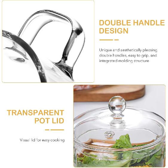 Hemoton Clear Glass Simmer Pot with Lid Borosilicate Cooking Pot for Pasta, Soup, Milk Electric Simmer Pot for Home Glass Stew Pot 1350ml