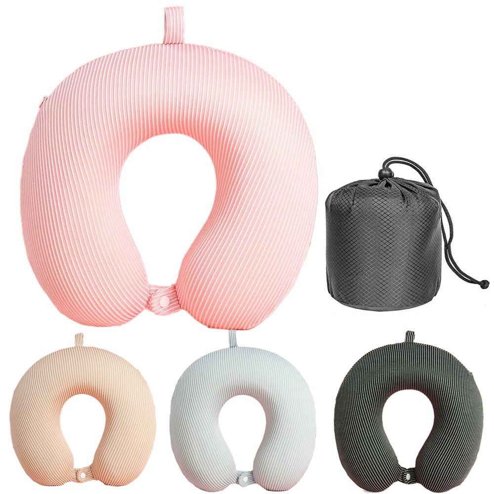 Slow Rebound U-shaped Pillow Portable with Storage Bag Airplane Nap Pad Comfortable Solid Color Sleeping Neck Headrest Home Use