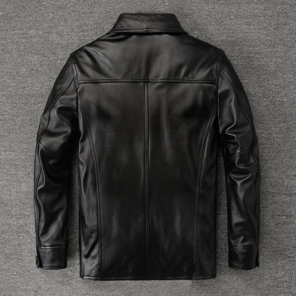Casual Men Jacket Genuine Cow Leather Coat Black Real Cowhide Coat Slim Fit Spring Autumn
