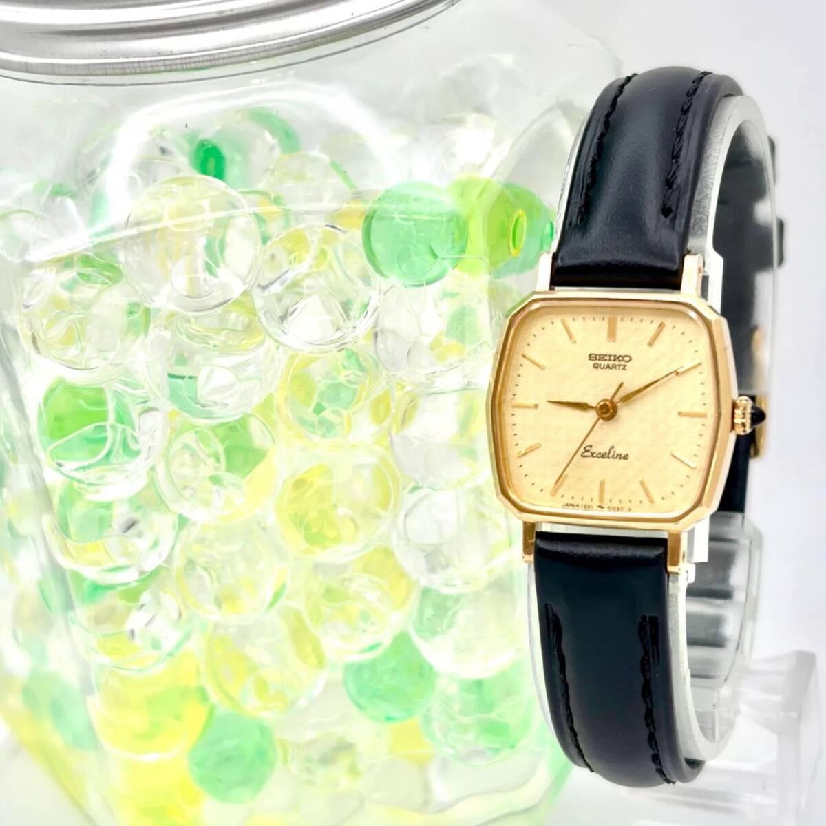 [New Battery] SEIKO Exceline Ladies Watch Gold Octagon 1221-5010 560728 New Belt