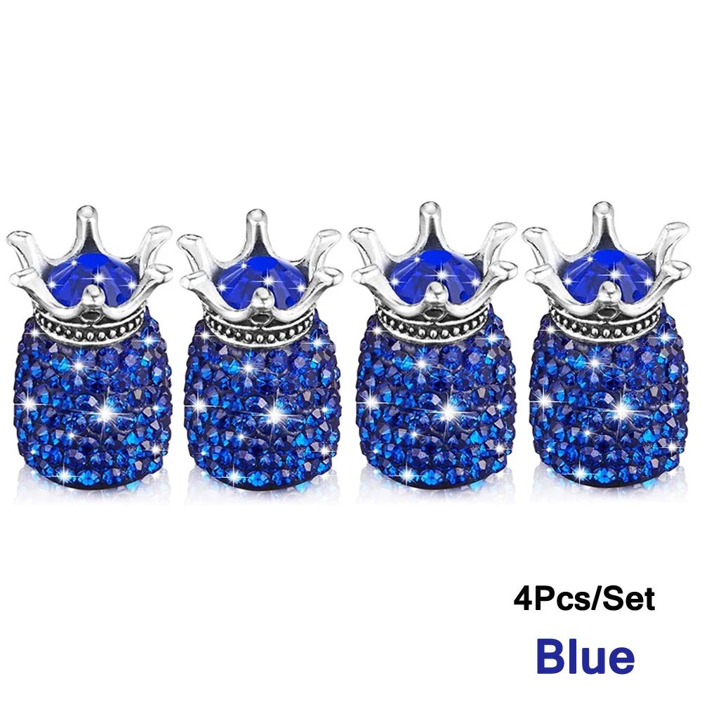 AUTCOAT 4Pcs Valve Stem Caps, Handmade Crystal Rhinestone Universal Car Tire Valve Caps Chrome, Dustproof Bling Car Accessories темно-синий