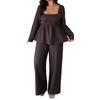 Square-neck Lotus Leaf Hem Long Pants, Plus-size Fashionable Long-sleeved Lotus Leaf Top, Wide-leg Long Pants Two-piece Set