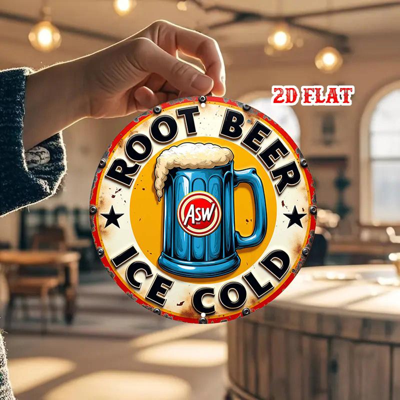 D Flat pc Vintage Root Beer Metal Wall Decor Retro ss Style Beer Mug Asw Logo Design HeavyDuty Aluminum