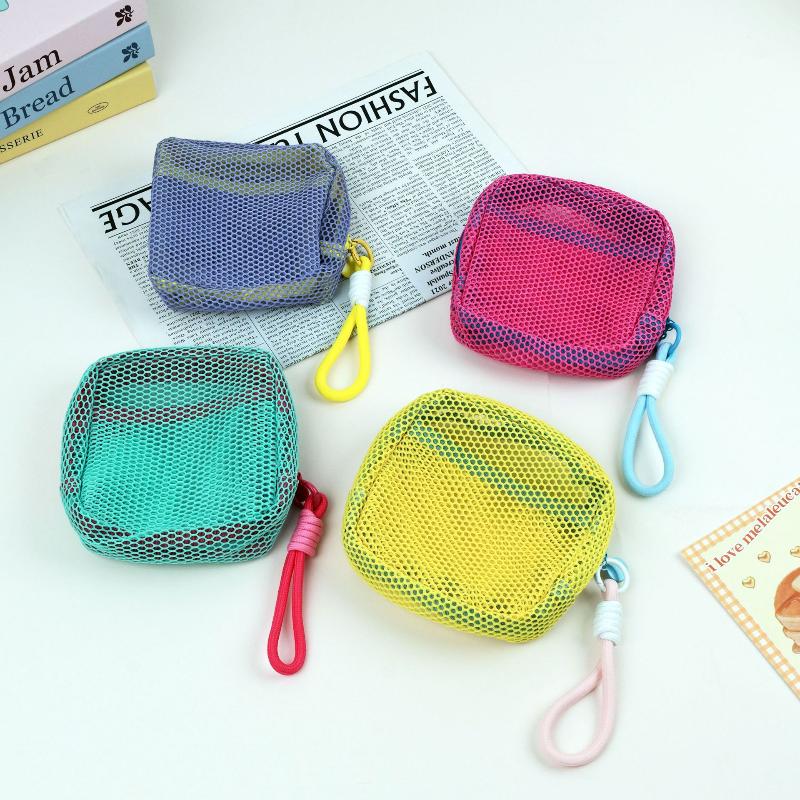 4Pcs Small Mesh Beach Pouch Clear Cosmetic Bag With Detachable Wrist Strap Travel Organizer For Sunscreen Keys Cables