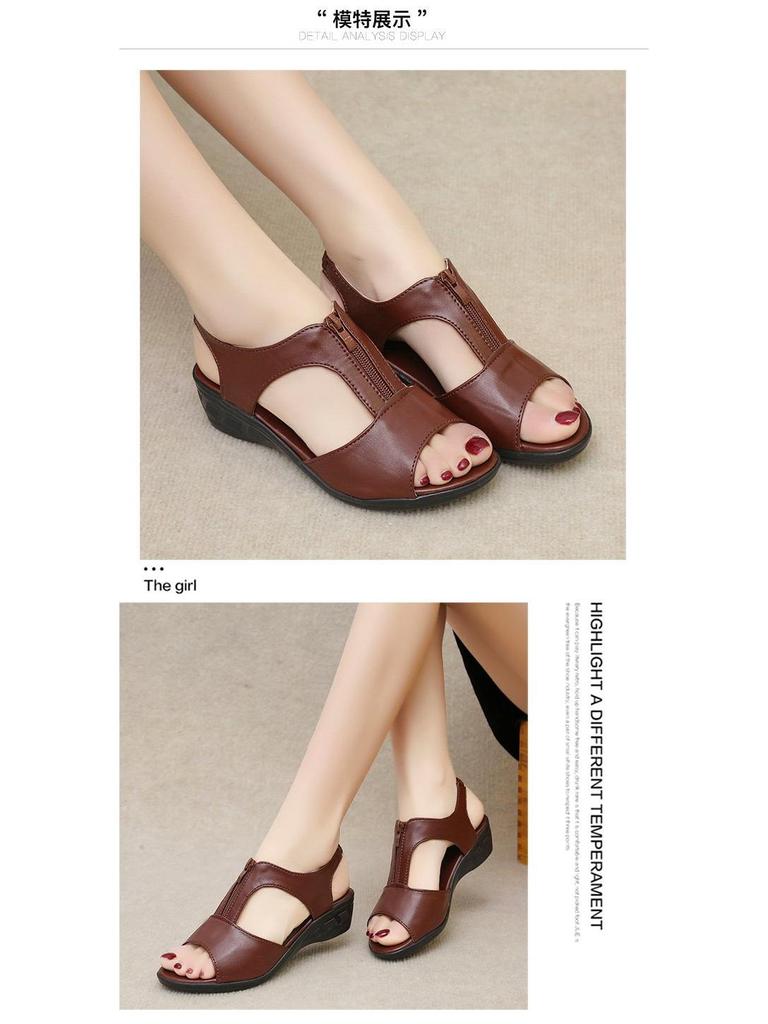 Damen 2021 Europäischer & Amerikanischer Römerstil Keilsandalen mit Fischmaul-Reißverschluss, Atmungsaktives Design