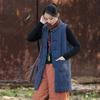 Women Vintage Winter Sleeveless Vests Coats Stand Solid Color Chinese Style Warm Cloths Button Pockets Coats