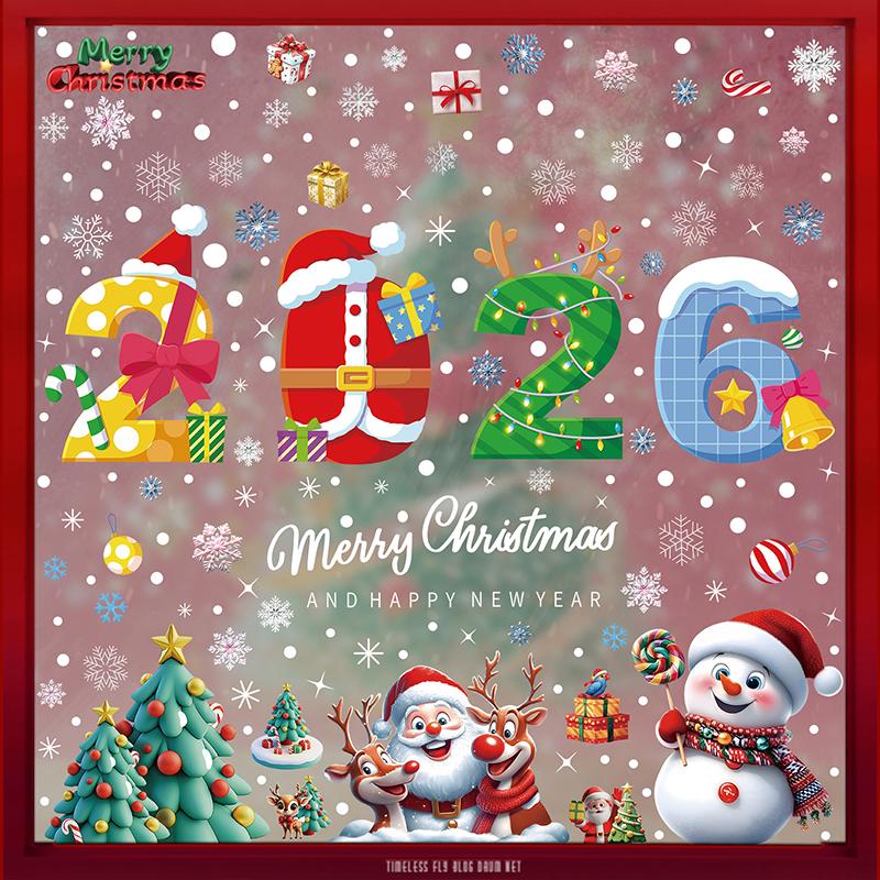 Christmas Stickers Shop Glass Window Decoration Stickers Christmas Party Stickers Gifts For Xmas Snowman Santa Claus Window Deco