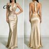 Alltagskleid Damen Sexy Rückenfreies Maxikleid, Tiefes V-Ausschnitt Ärmellos Bequemes Neckholder Satin Lang Formelles Abendparty Meerjungfrauen-Kleid Einfarbig