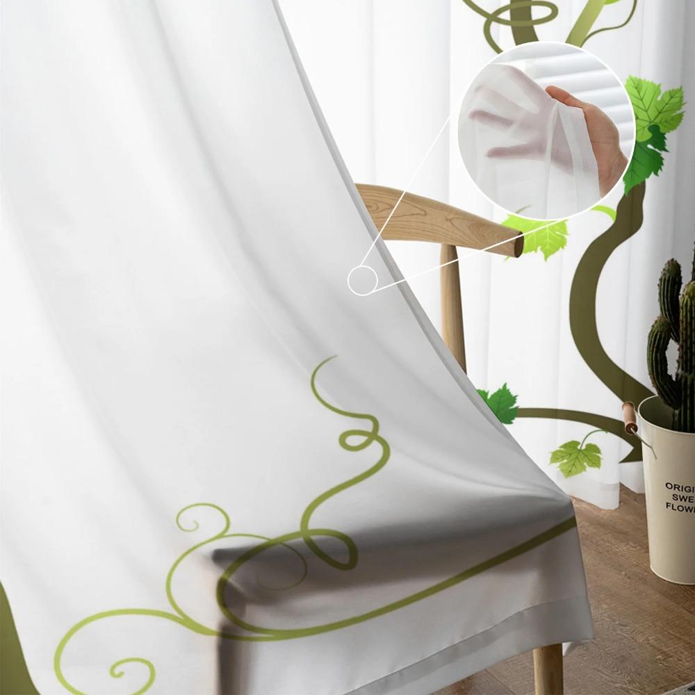 Plant Green Vine Fruit Sheer Curtains for Living Room Decoration Window Curtains for Kitchen Tulle Voile Organza Curtains