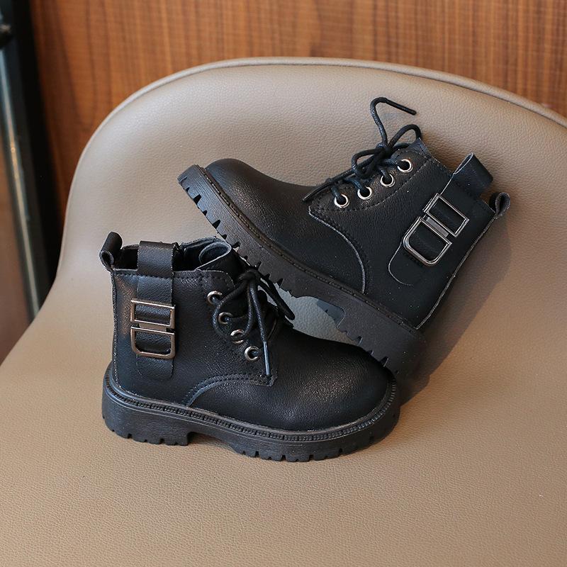 

Kids Ankle Boots Autumn Girls Boys Vintage PU Leather Boots Toddler Buckle Outdoor Children Causal Short Boots 21 чёрный