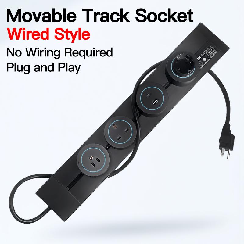 Wall Power Track socket US EU UK standard office Wall electric sockets 40cm 50cm plugs adapters Grey Black USB Type c Ports