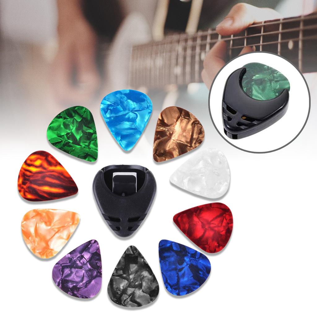 10Pcs Acoustic Electric Bass Guitars Pick Non-slip Guitar Pick Plectrums with Pick Holder Colorful Guitar Plectrums